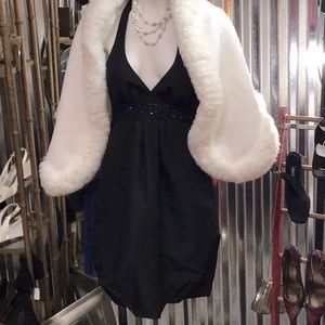 Beautiful black vintage new with tags taffeta mini halter tie back dress formal